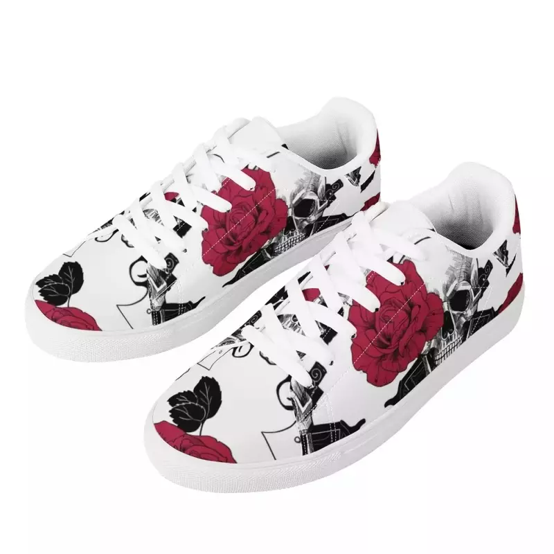Rose Skull Pattern Men Casual Flat Shoes PU Leather Sneakers Zapatos Mujer Autumn Brand Designs Dropshipping