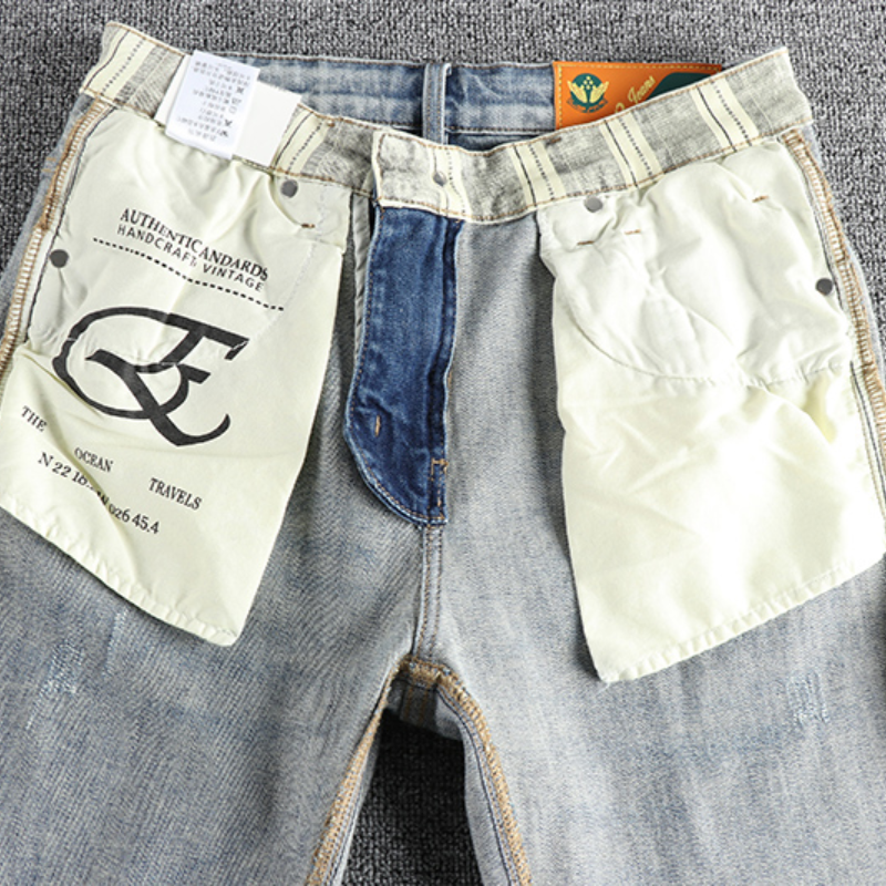 Summer fashion men new simple wash light blue ground white jeans retro fashion brand small straight casual pants