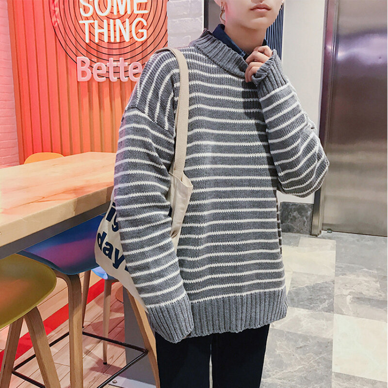 Mens Casual Pullovers Daily O-neck Striped Spring Autumn All-match Knitting Unisex Streetwear Teenagers Japanese Style Fashion