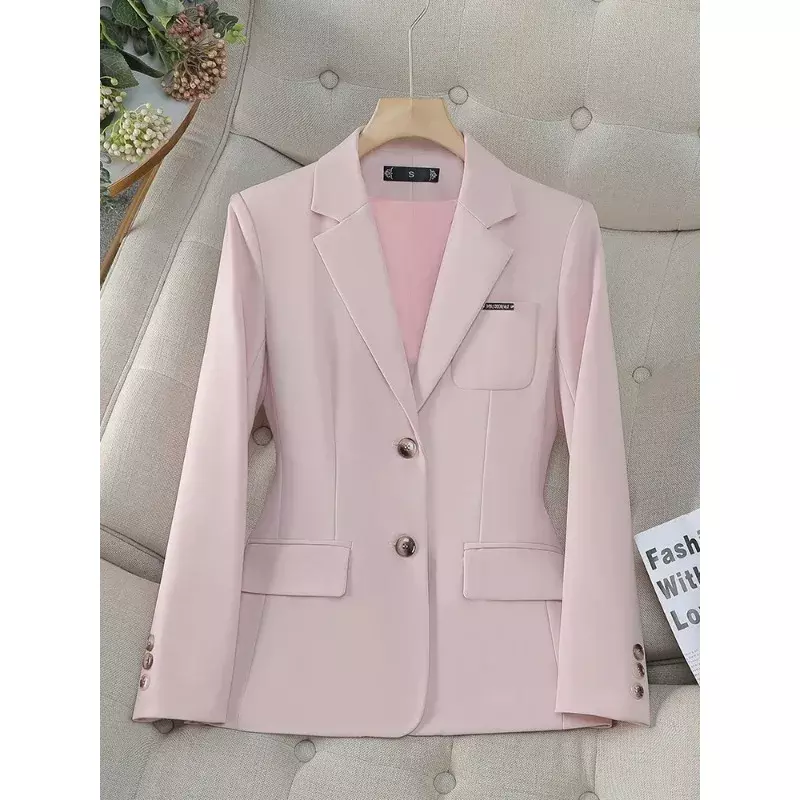 Jaket Blazer lengan panjang wanita, jaket kasual lengan panjang warna merah muda aprikot Khaki wanita musim gugur dan dingin modis