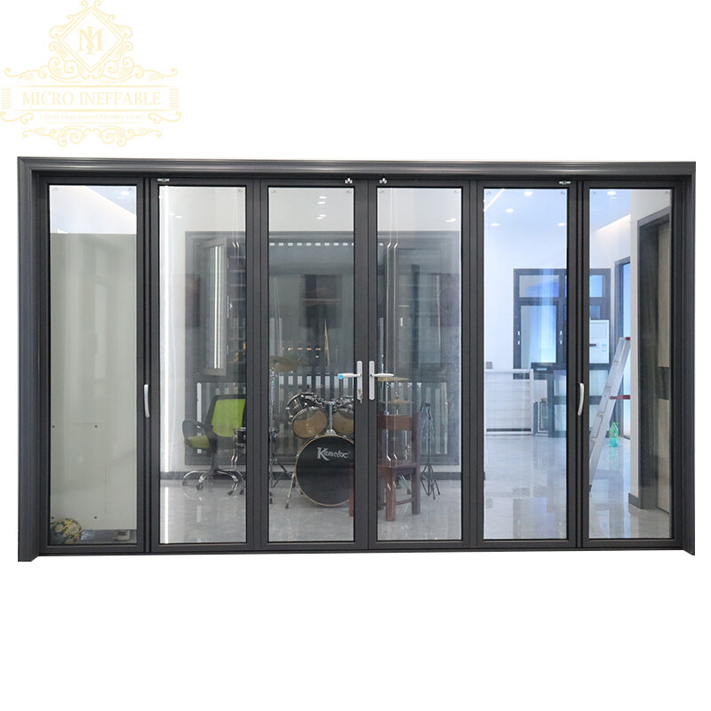 Складная алюминиевая дверь для внутреннего дворика, Настраиваемые высококачественные наружные двери, прозрачное стекло
