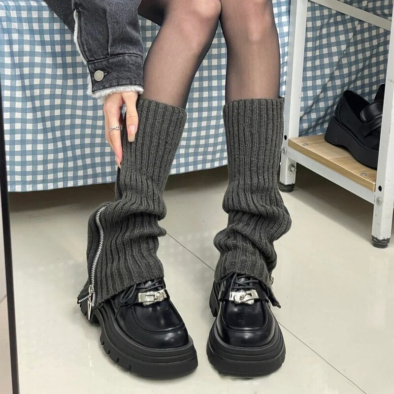 Японские гетры Jk, сапоги, носки на молнии, гетры до бедра в стиле панк, зимние манжеты для сапог, теплые вязаные носки в стиле "Лолита", вязаные носки-трубы