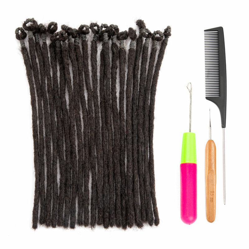 Pre-zapętlone szydełkowe dredy przedłużane ludzkie włosy trwałe dredy Locs naturalny kolor 0.4cm grubości (6-18 Cal)