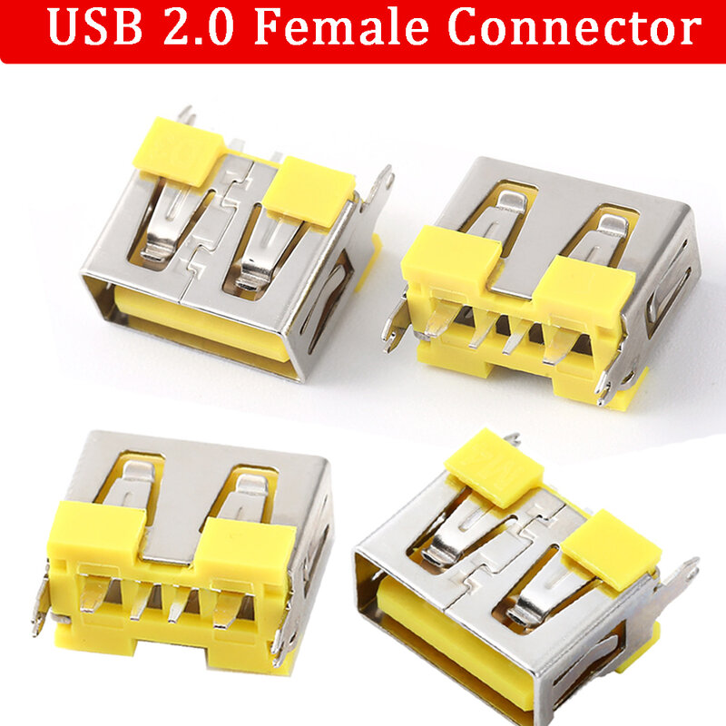 USB2.0 أنثى مقعد لحام جاك عمودي مستقيم حافة 4Pin PCB موصل 2/5/10 قطعة قصيرة USB2.0 SMT المقبس واجهة AF180-degree