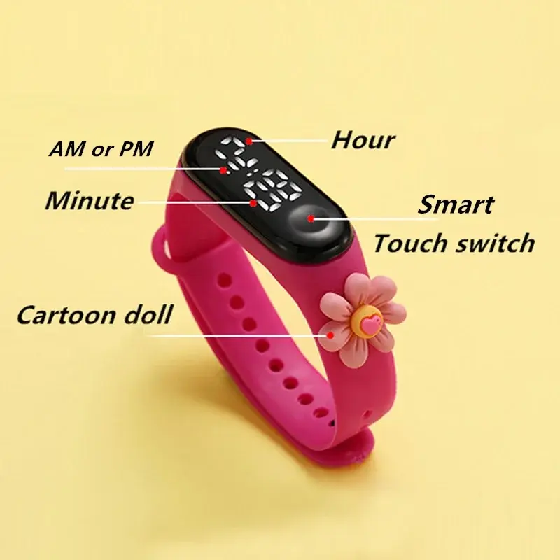 Relógio LED à prova d'água infantil, Smart Touch Screen em silicone, pulseira esportiva, relógios eletrônicos para meninas e meninos, moda casual