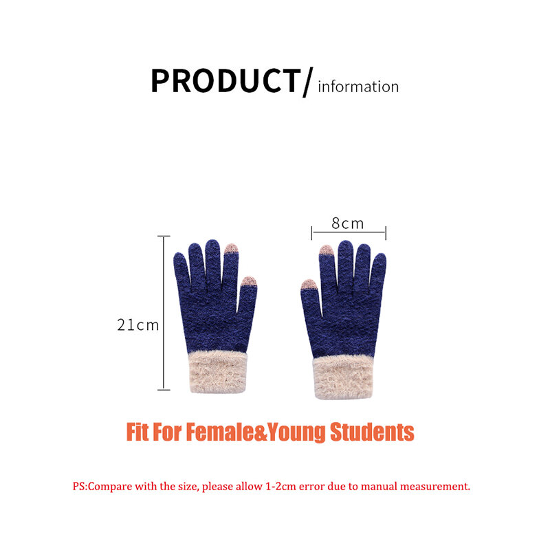 Young Students  Winter Simple Fashion Touch Screen Gloves Women Full Finger Hand Warmer Faux Wool Knitted Glove Female G021
