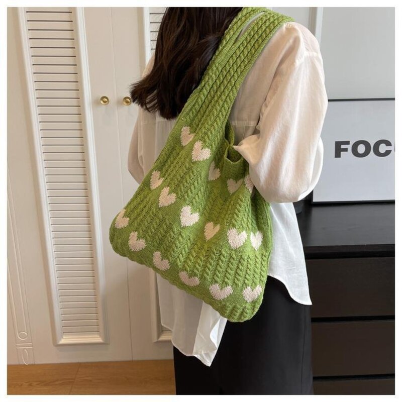 Large Capacity Knitted Handbags Casual Hollow Woven Shoulder Bag Handle Totes Women