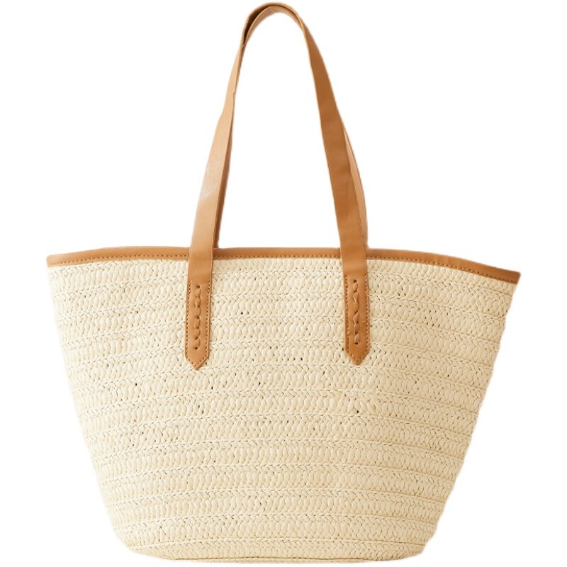 Summer New Japanese And Korean Casual Simple Large-Capacity Straw Woven Wild Holiday Zipper Shoulder Bag Women
