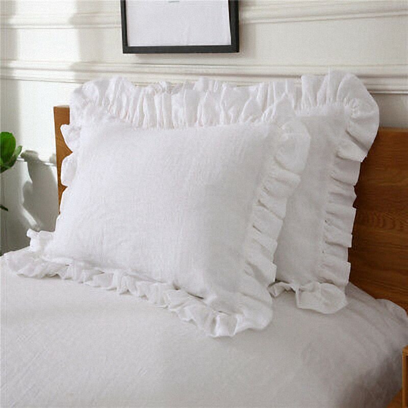 Funda de almohada con volantes, 100% algodón, blanca, novedad