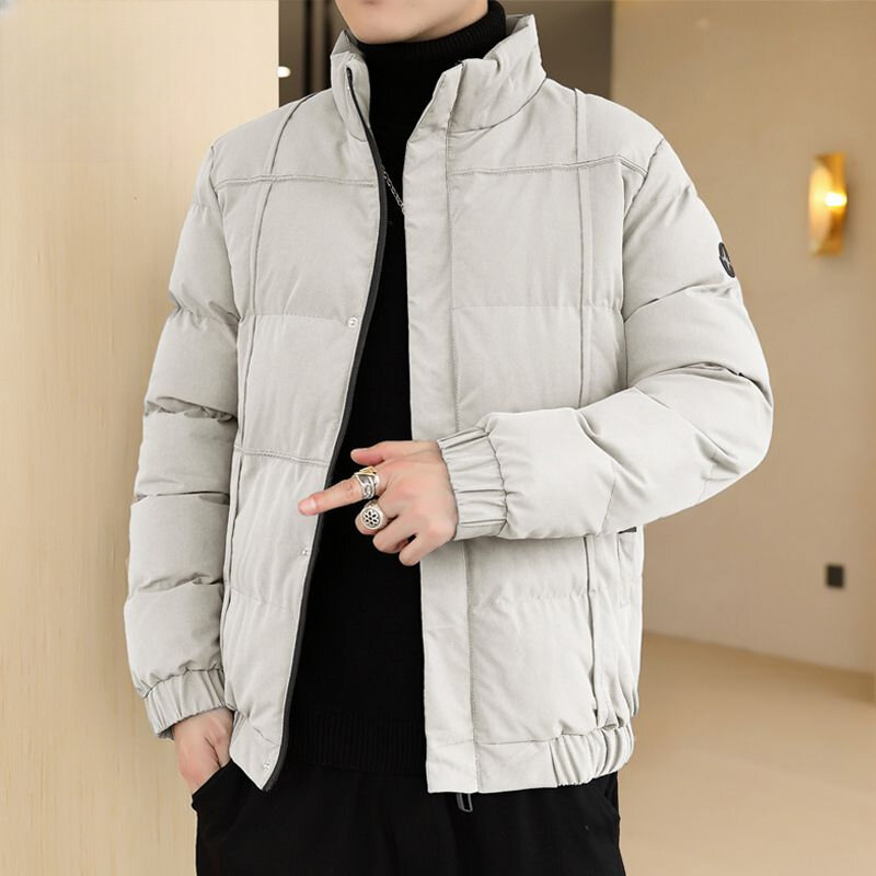 2023 nowa męska puchowy płaszcz bawełniany kurtka zimowa zagęszczona luźna ciepła kurtka modna stójka w stylu Casual odzież wierzchnia w jednolitym kolorze