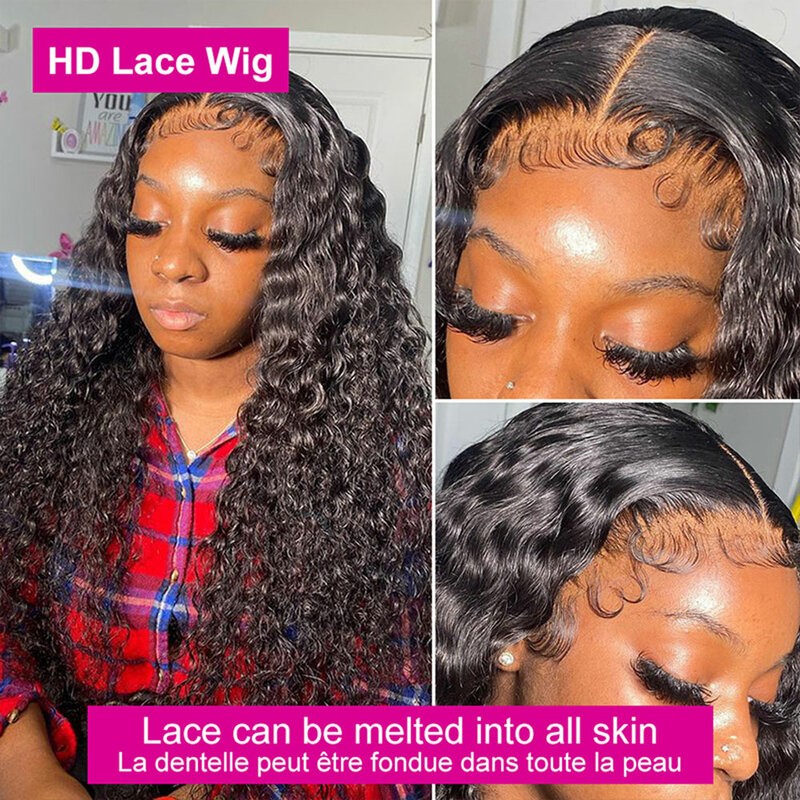 Onda de água profunda Lace Frontal perucas para mulheres negras, peruca pré arrancada, HD Lace Encerramento peruca, molhado e ondulado, cabelo humano, 13x6, 220%
