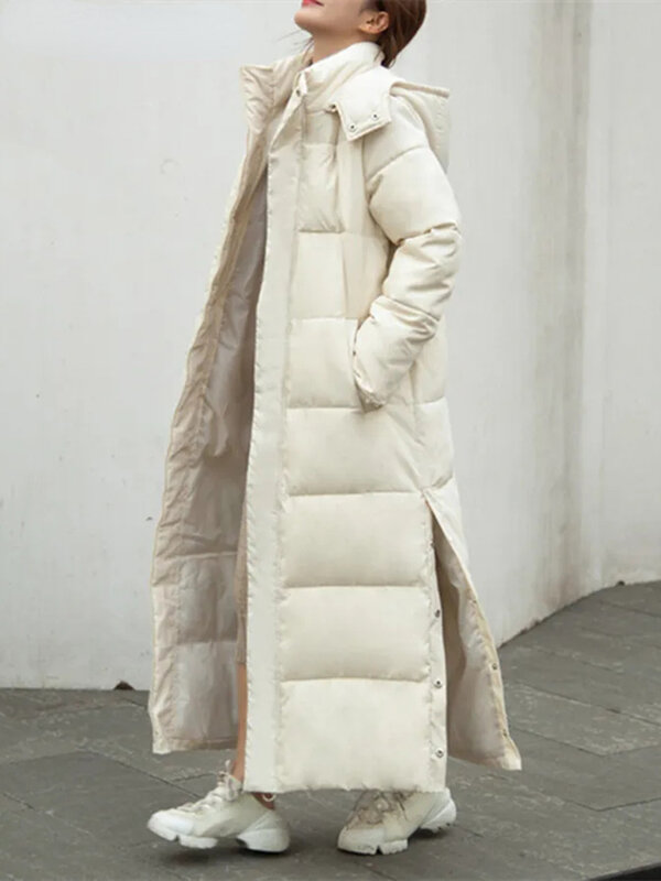 여성용 겨울 후드 롱 파카, 다운 코튼 스노우 웨어 오버코트, 두껍고 따뜻한 사이드 스플릿 재킷, 루즈 코튼 패딩 차케타, 신제품