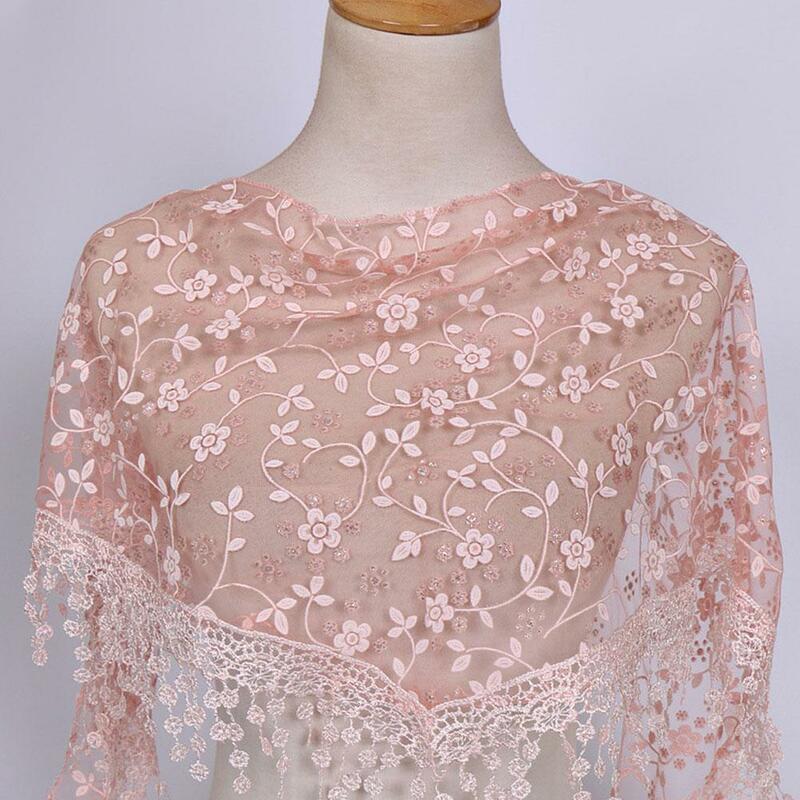 Sweet Pretty Elegant Hollow Tassel Lace Rose Floral Knit Triangle Mantilla Scarf Veil Printed Shawl Women Shawl Wrap Scarves