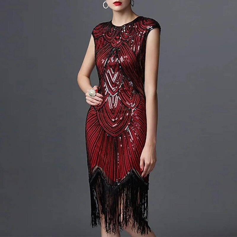 1920s Vintage Dress o-collo Cap Sleeve Sequin Fringe Party Midi Dress 2024 Summer Club Gown Prom Party Dress Vestido Feminino