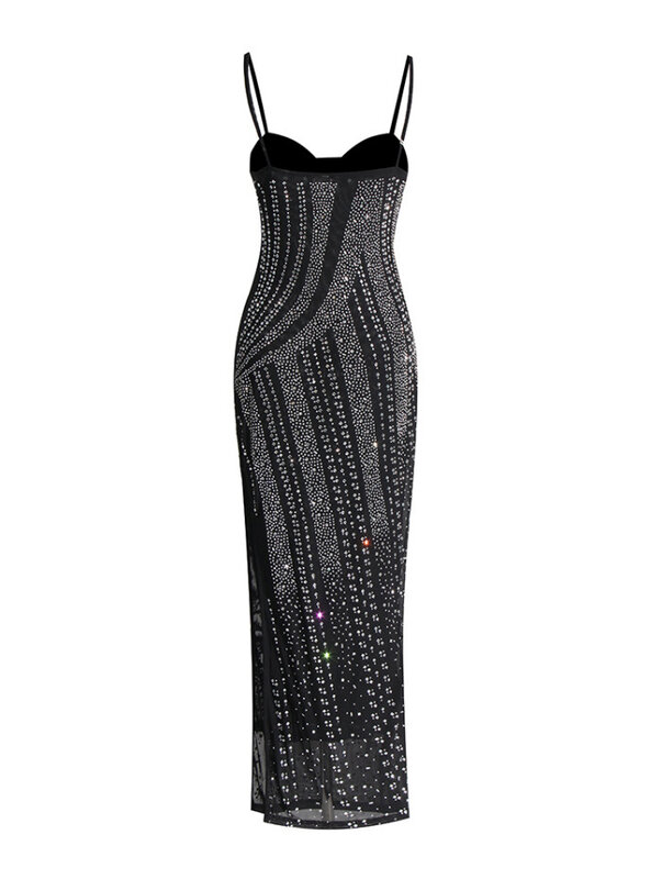 Деловые платья для выпускного вечера, сексуальное роскошное Сетчатое облегающее длинное платье без рукавов со стразами, элегантное женское вечернее платье