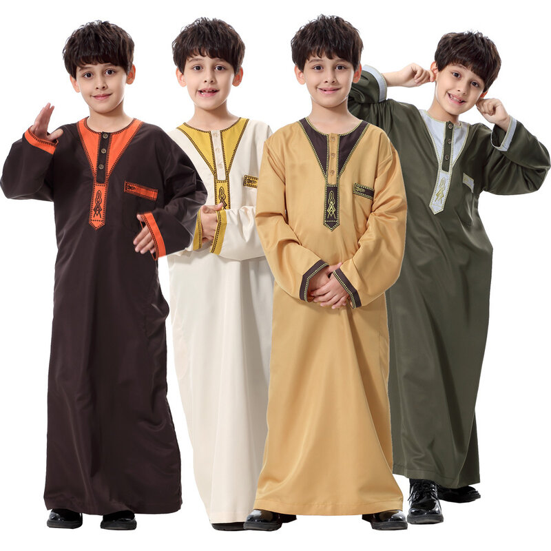 Bata musulmana para niño, de manga larga caftán, ropa islámica para adolescentes, Abaya, Oriente Medio, Jubba, Thobe, Eid, Ramadán