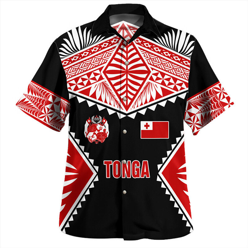 O Reino de Tonga Bandeira Nacional camisas para homens, impressão 3D, roupas gráficas, brasão de braço, curto, vintage