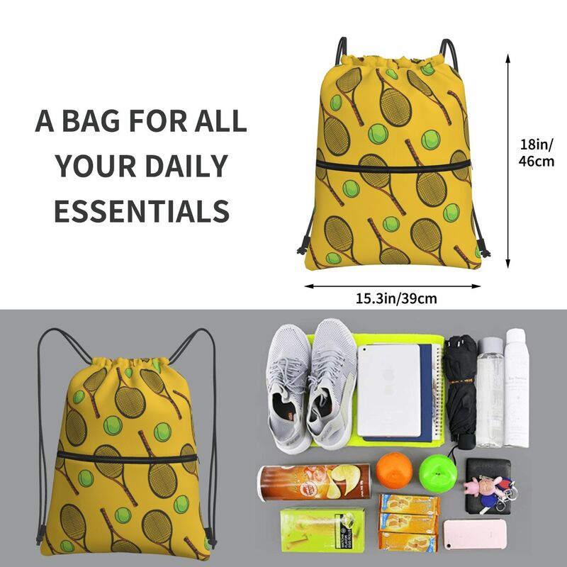 Reversible Sports Tennis Player Drawstring Backpack With Zipper Pocket Sports Gym Sackpack Tennis-Ball Equipment String Bags