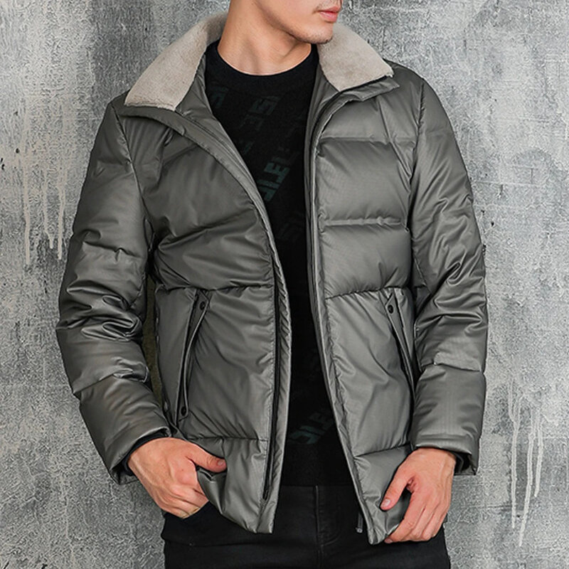 2024 New Winter Down Jacket Men's Mid-length Wool Fur Collar Warm Coat 90% Wihte Puffer Jackets Business Windproof Blazer