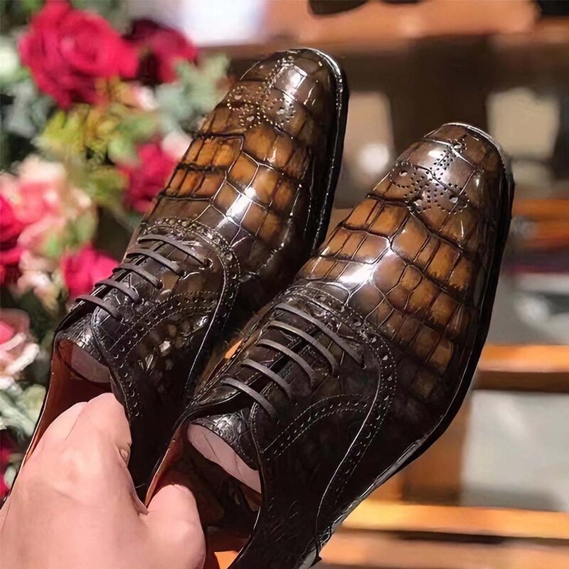 Sanyecheshiping, новинка, Мужская классическая обувь, мужская формальная обувь, Крокодиловая обувь для мужчин