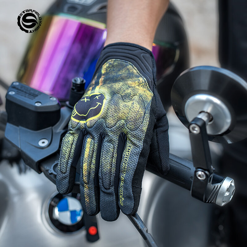 SFK Motorcyle Gloves Genuine Leather Breathable Motorbike Riding Knuckle Protection CE Cetification Touch Screen Wear-resistan
