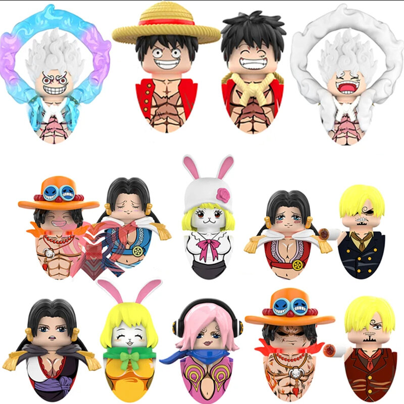 One Piece Cartoon Nika Luffy klocki Mini Anime rysunek montaż zabawki klocki prezent urodzinowyDY601 DY607 DY610 DY625 dzieci