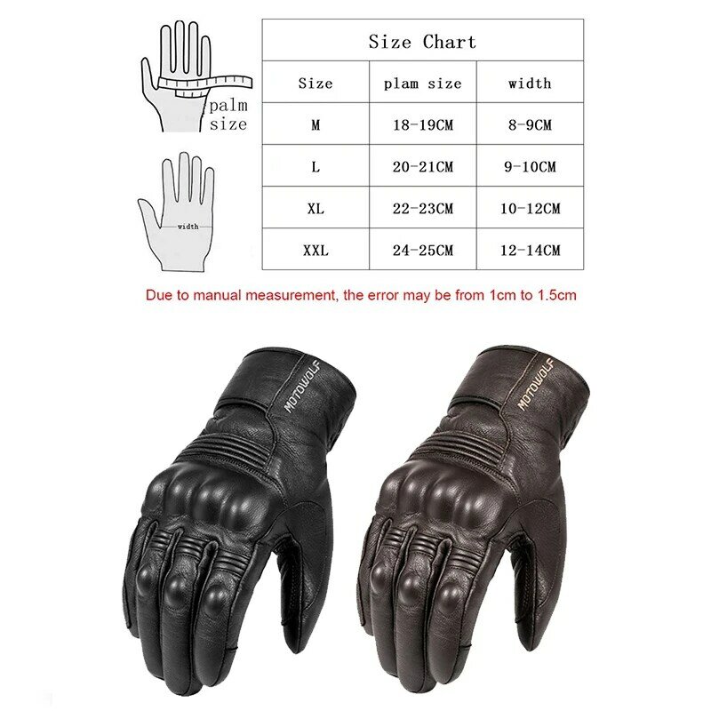 Real Leather Motorcycle Gloves Waterproof Windproof Winter Warm Riding Gloves Touch Operate Full Finger Gloves Fist Palm Protect