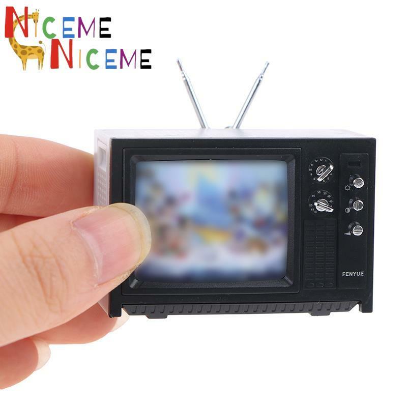 Gorąca sprzedaż Retro Mini przenośny telewizor telewizja zegarek TV domek dla lalek scena ob11 Model miniaturowy zabawki modele TV