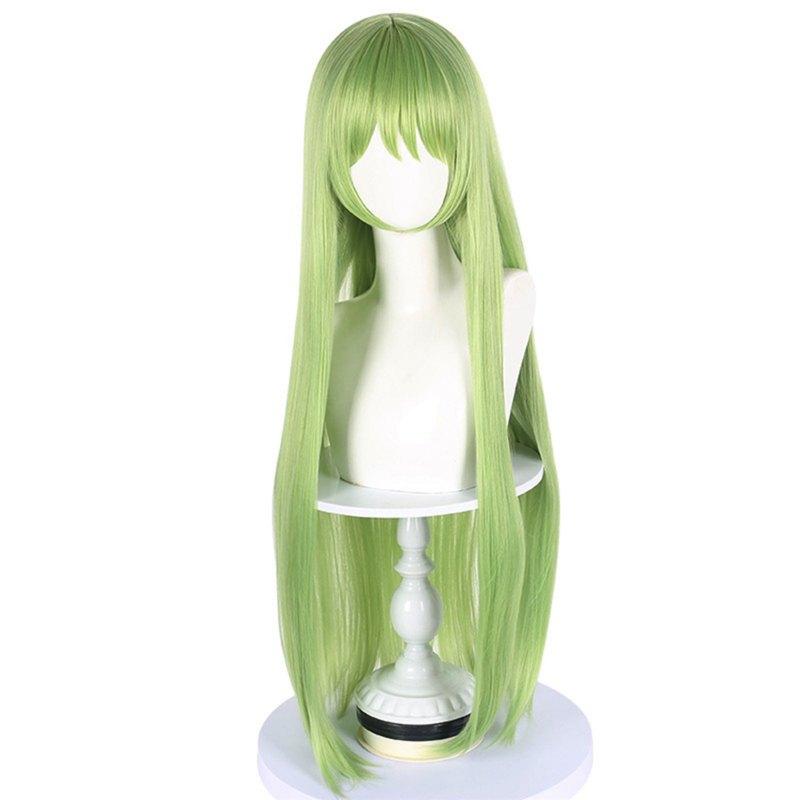 Peluca larga y recta de fibra sintética para Cosplay de Anime, cabellera trenzada de zorro y demonio, color verde hierba