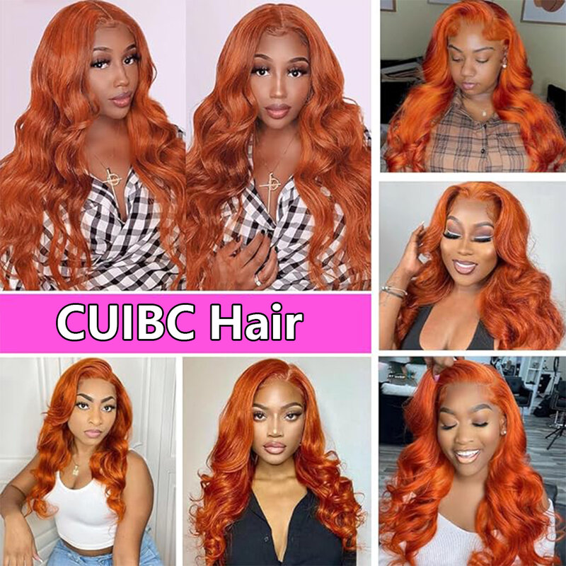 Imbirowe koronkowe peruki z przodu ludzkie włosy wstępnie oskubane kolor pomarańczowy rudy ludzki włos koronkowe przednie peruki Body Wave 13x4 200% gęstość