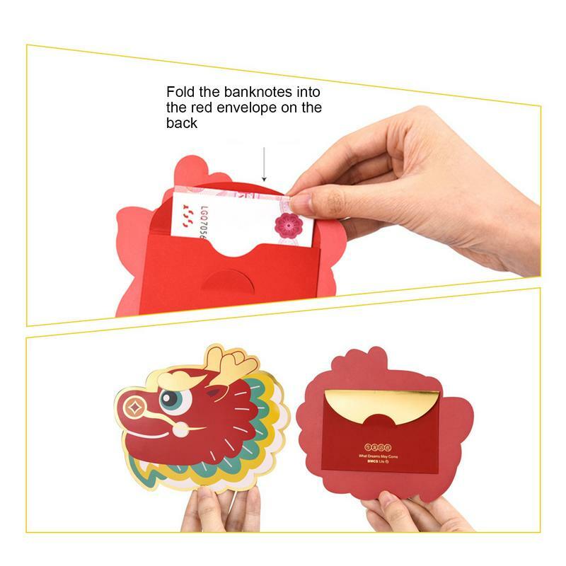 Ano dragão chinês Envelopes vermelhos, Envelopes vermelhos para graduação, primavera, 6pcs, 2024