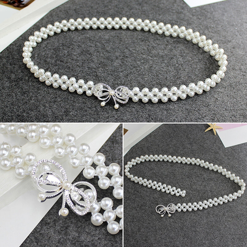 Versatile Waist Belts Pearl Bow Flower Waist Chain Dress Sweety Women Belt Wedding Designer Pearl Female Waistband