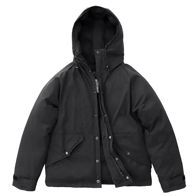 Jaqueta preta grossa com capuz de algodão masculina, Parka de ferramental retrô, jaqueta casual americana, nova, inverno