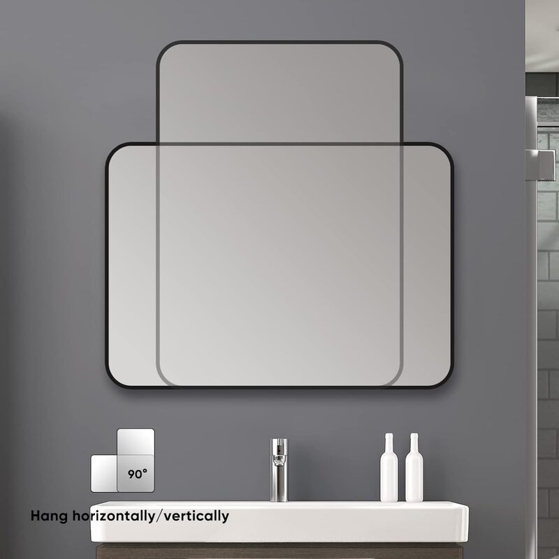 Cermin bingkai logam hitam dinding persegi panjang cermin rias kamar mandi 30 "X 36" bebas ongkos kirim cermin untuk ruang kamar tidur seluruh tubuh
