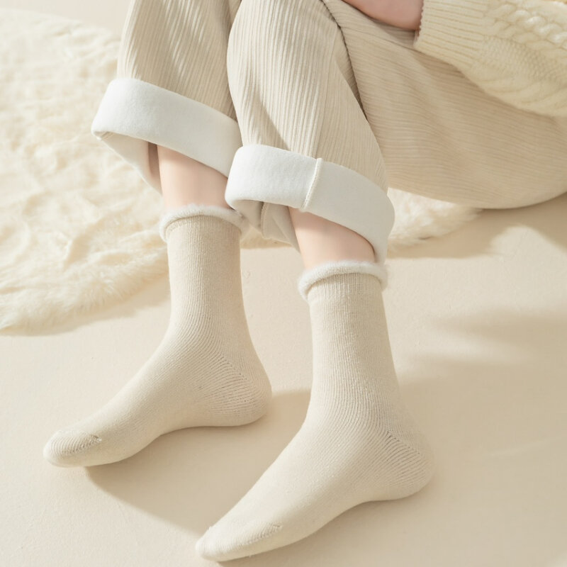 Kaus kaki tebal wanita, Kaos Kaki kasmir wol hangat termal Super lembut warna Solid wol kasmir salju musim dingin wanita
