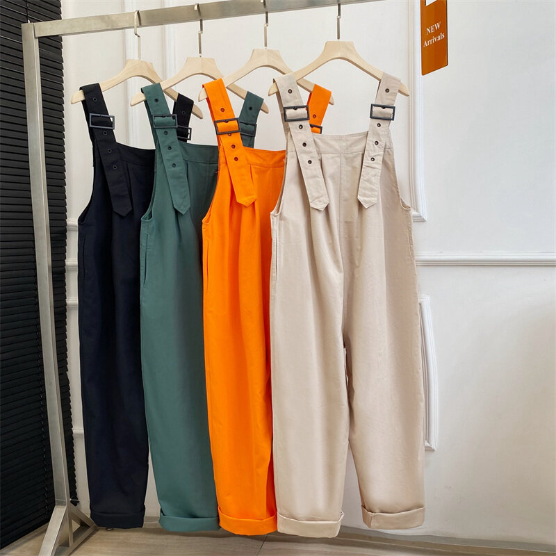 2024 Summer Womens Korean Loose Sleeveless Dungarees Rompers Cotton Jumpsuit Shoulder Strap Pants Ladies Solid Casual Overalls