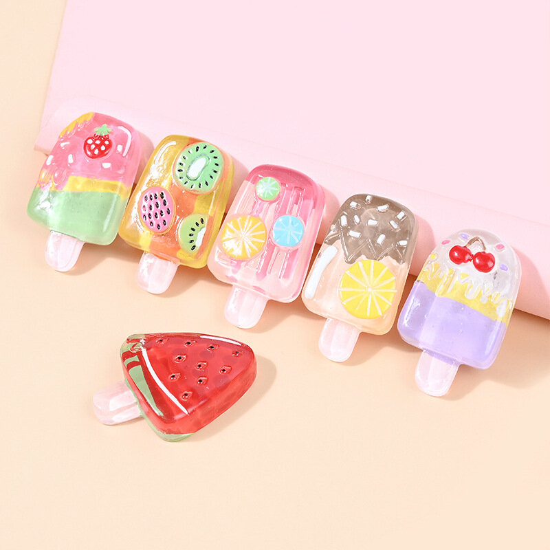 Resina fruta helado DIY accesorios Kawaii artesanía Material espalda plana adorno para el cabello álbum de recortes suministro decoración al por mayor