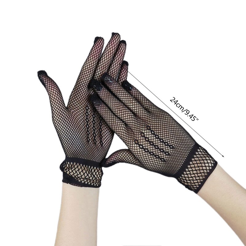 Женские перчатки в сеточку с плиссированной манжетой из сетчатой ​​ткани, короткие кружевные элегантные перчатки