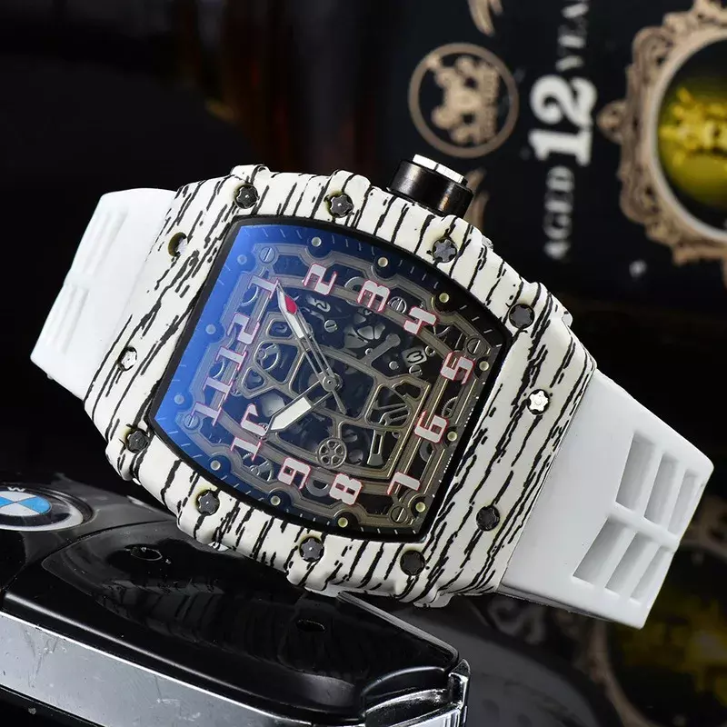 리차드 3 핀 투명 보터밍 풀 기능 남성용 럭셔리 방수 시계, 쿼츠 자동 시계, 최고 럭셔리 브랜드