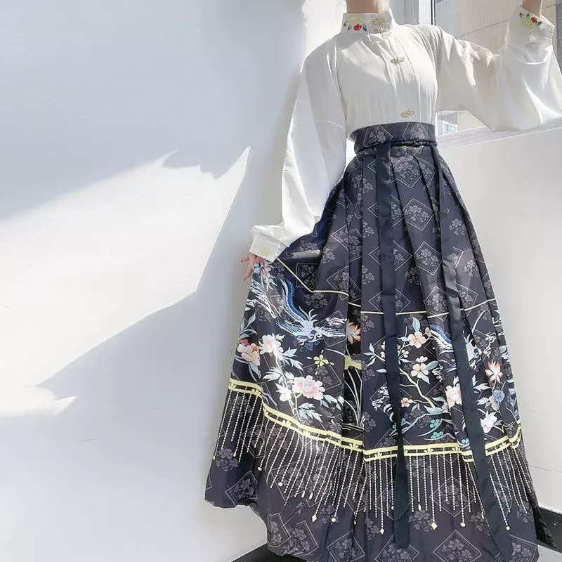 Hanfu spódnica końska damska chińskie tradycyjne plisowana plisowana w stylu Hanfu w stylu Vintage spódnica wielekolorowy zestawy 2023 robocze Streetwear plisowane