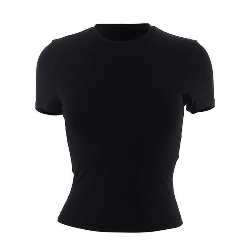 여성용 라운드 넥 티셔츠, 반팔 풀오버 상의, 슬림핏 단색 티셔츠, 스트리트웨어, 여름