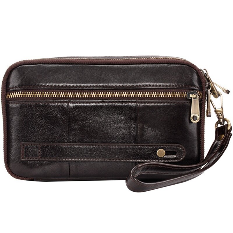 PI UNCLE Men's Leather Business Handbag Purse Women's Casual Clutch Bag (Dark Brown) & Men's Leather Clutch Bag