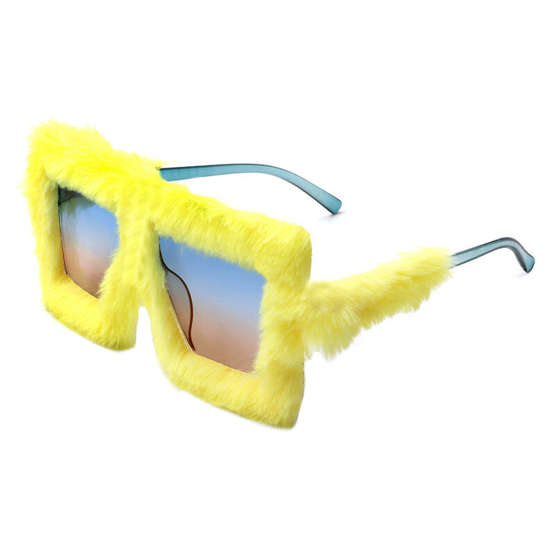 New Fashion Furrry Plush Oversized Square Women Sunglasses  Frame Gradient Shades Eyewear Retro Brand Design Winter Sun Glasses