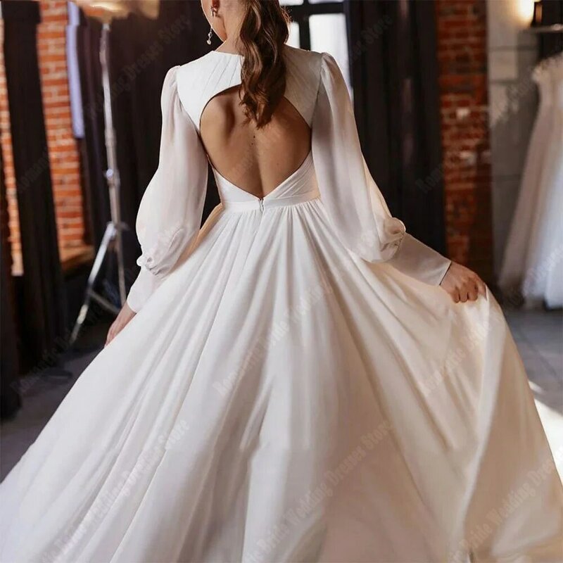 Seksowne jednolity wysoki widelec ślubne dla kobiet sukienki najnowsze jasne tiulowe powierzchniowe głębokie suknie z dekoltem w szpic Vestidos De Novias Manga Larga 2024