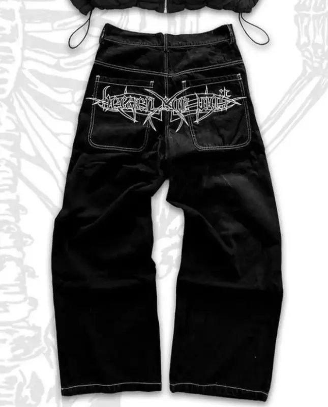 Pantalones vaqueros bordados con letras americanas para mujer, Jeans casuales rectos de pierna ancha, Hip Hop, calle, gótico, Punk, tendencia de moda, Y2k, nuevo
