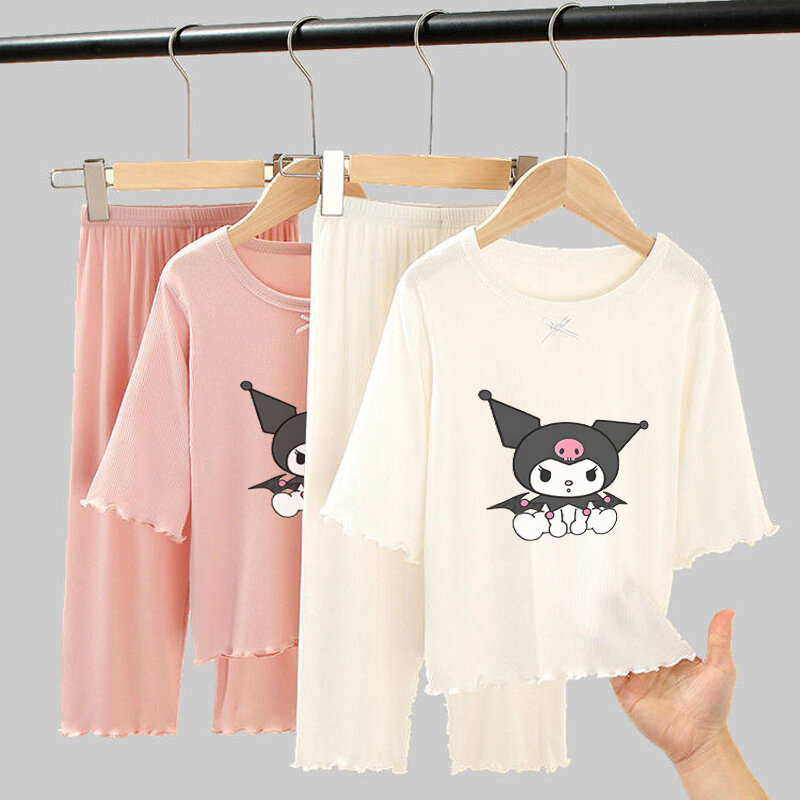 Kawaii Sanrio Kuromi Cinnamoroll pigiama per bambini Set Cute Hello Kitty Summer Cartoon Printing Modal Cotton Loungewear regalo per bambini