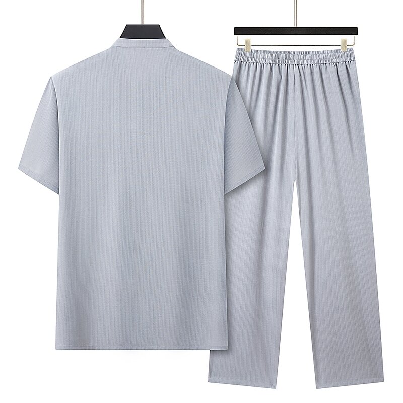 Koszule + spodnie w stylu chińskim lato 100% bawełna lniana odzież sportowa męskie zestawy casualowe wiosna moda męska spodnie i t-shirty