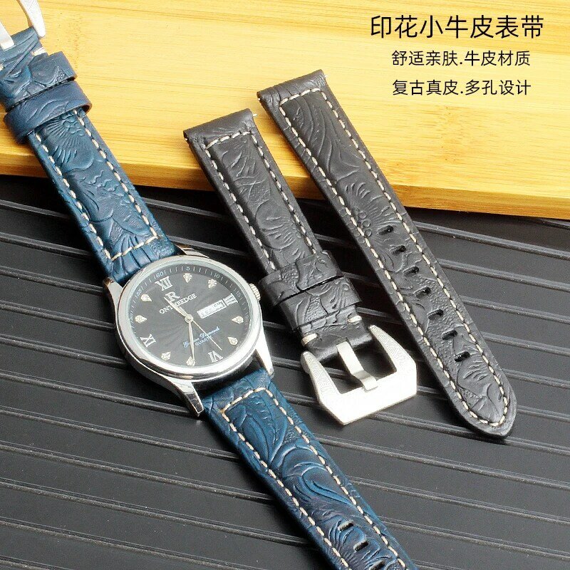 Personalidade retro pulseira de relógio de couro genuíno 20mm 22mm azul vermelho preto pulseira de relógio para vacheron vc constantin patek pp philippe