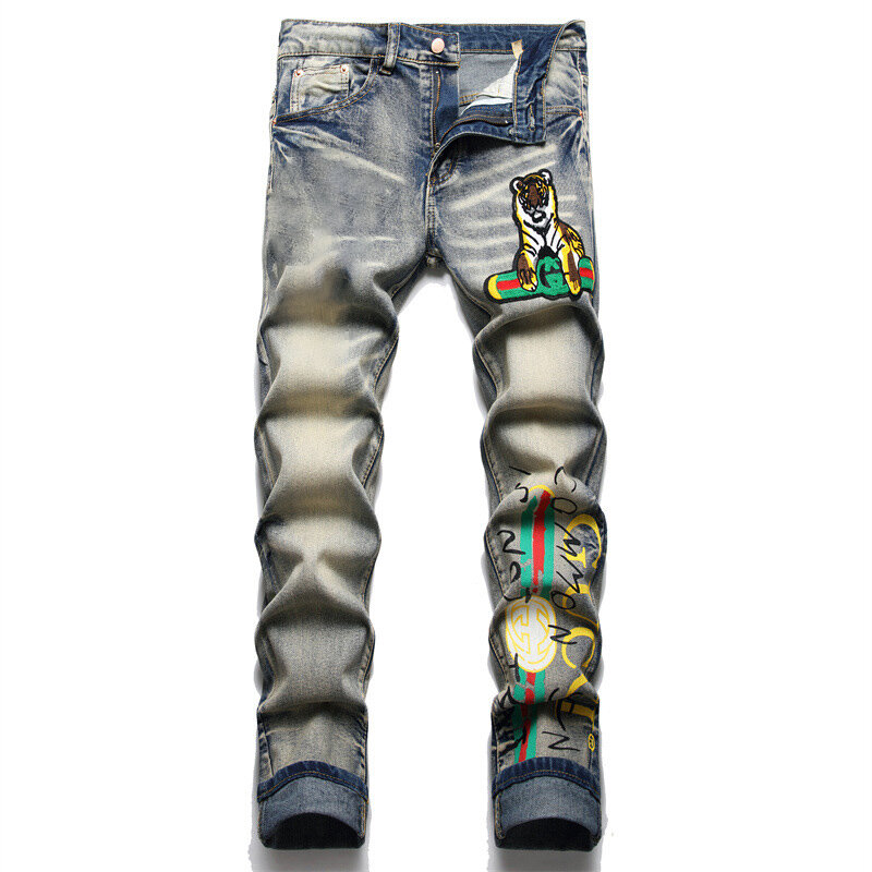 Factory Direct Fashion Stretch Skinny Ripped Jeans Men Pencil Pants Jeans Young Men Casual Trousers Hip Hop
