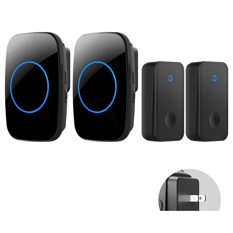 Self Powered Wireless Doorbell No Battery Waterproof Door Bell For Kids Elderly Caller 2 Button 2 Receiver